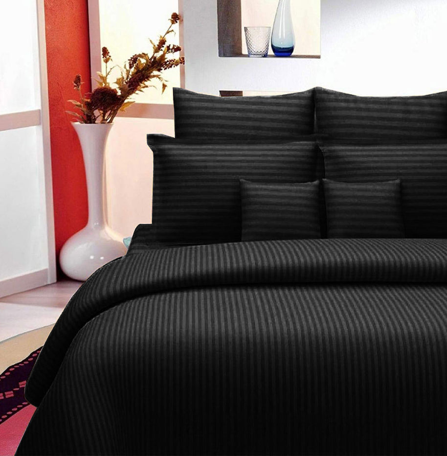 Awesome Black Self Design 300 TC King Size Pure Cotton Satin Slumber Sheet for Double Bed with 2 pillow covers