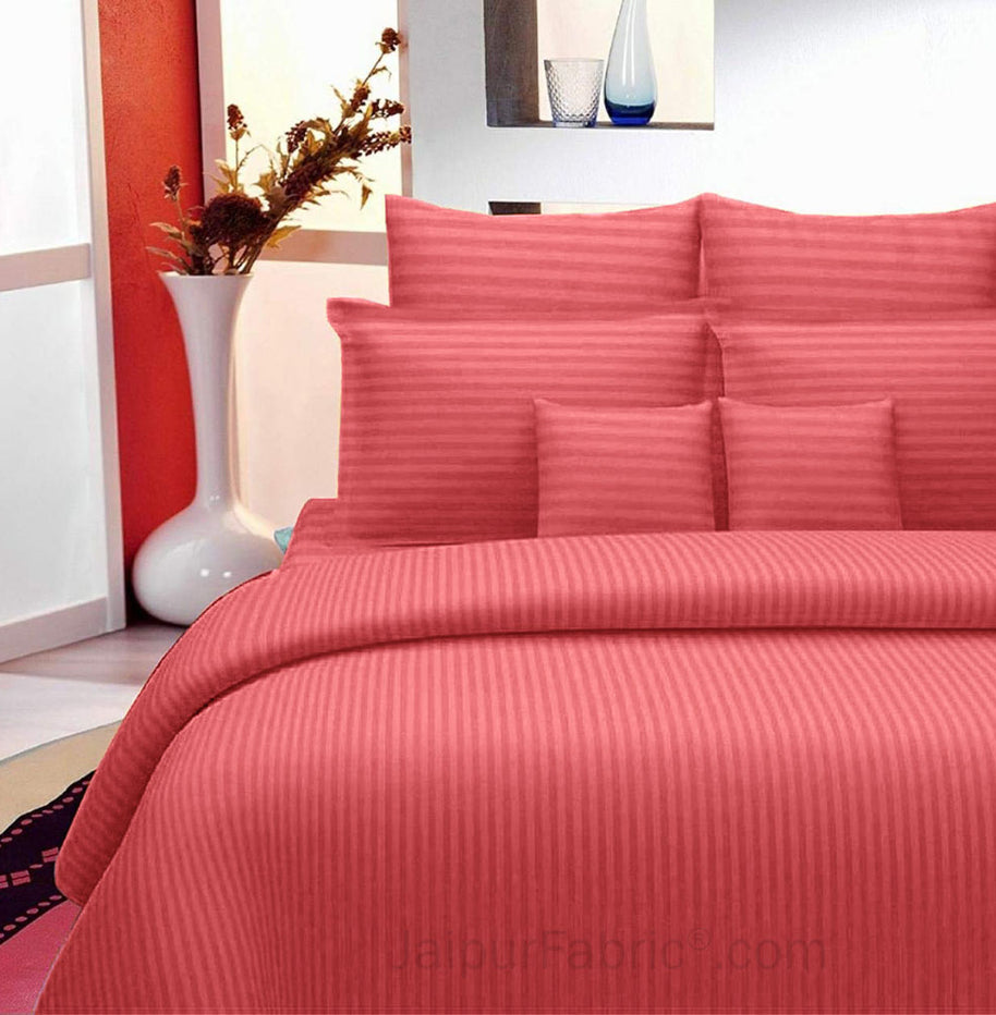 Brick Red Self Design 300 TC King Size Pure Cotton Satin Slumber Sheet for Double Bed with 2 pillow covers