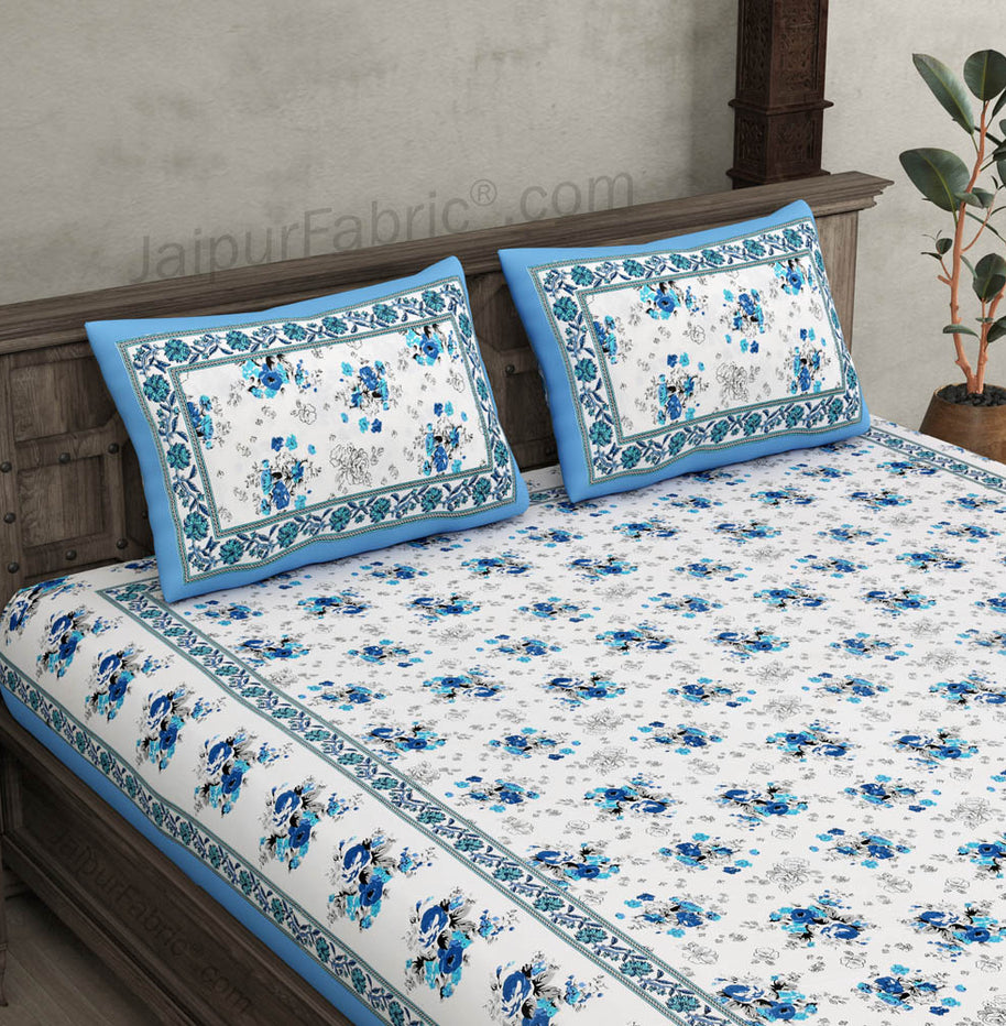 Blue Bunch of Flowers Double Bedsheet