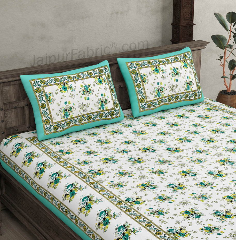 SeaGreen Bunch of Flowers Double Bedsheet