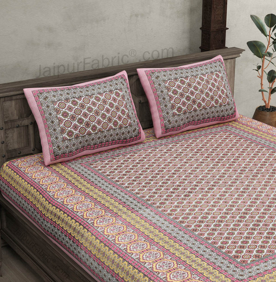 Ethnic Charm Pink Double Bedsheet