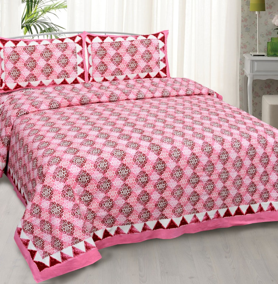 Traditional Delight Pink Double Bedsheet