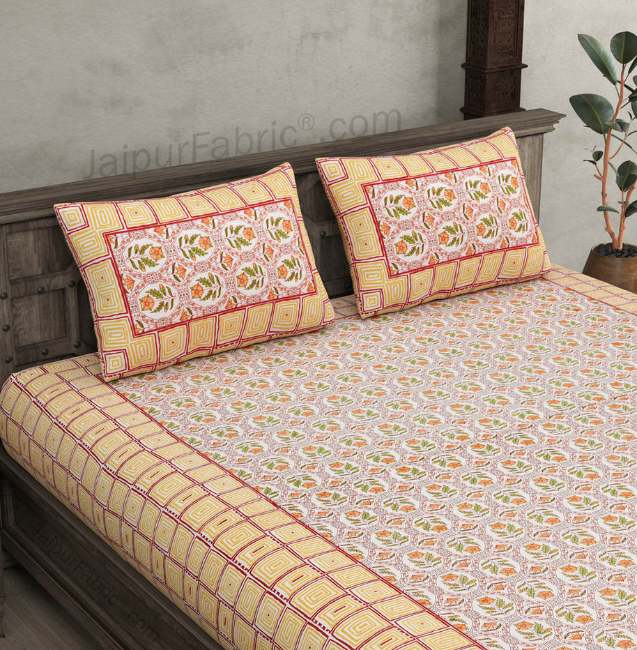 Creamy Stylish Square Waves Double Bedsheet