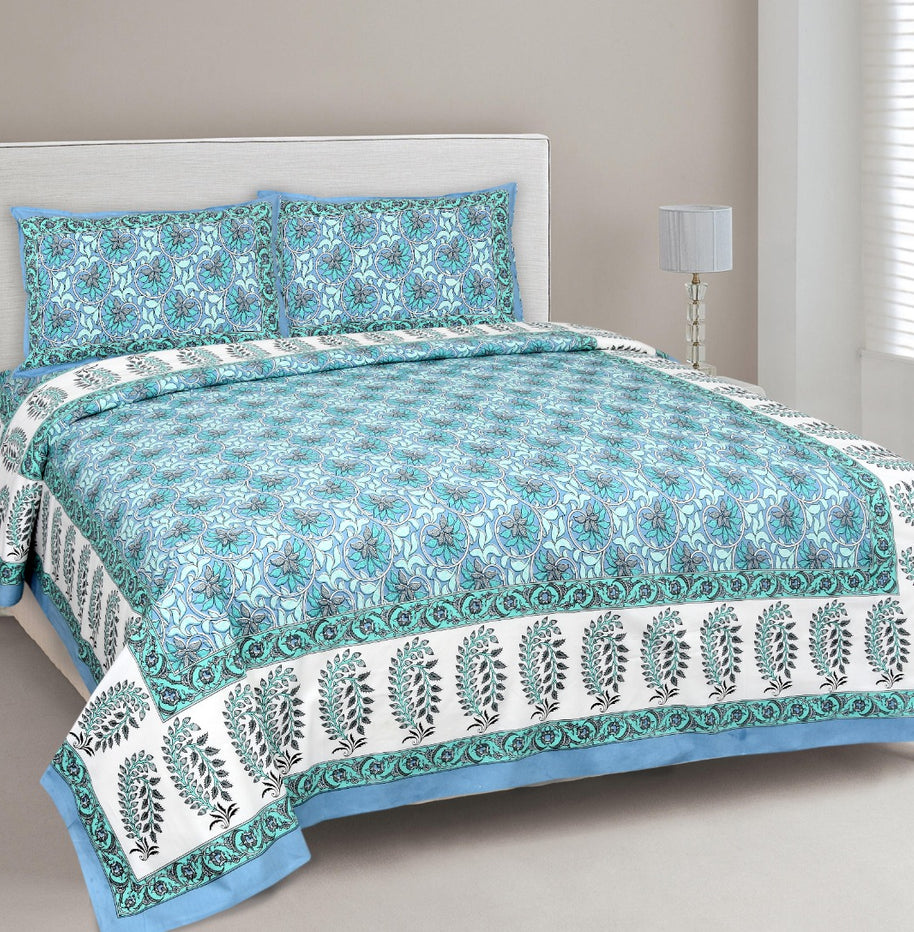 Lovely Lotus Blue Double Bedsheet