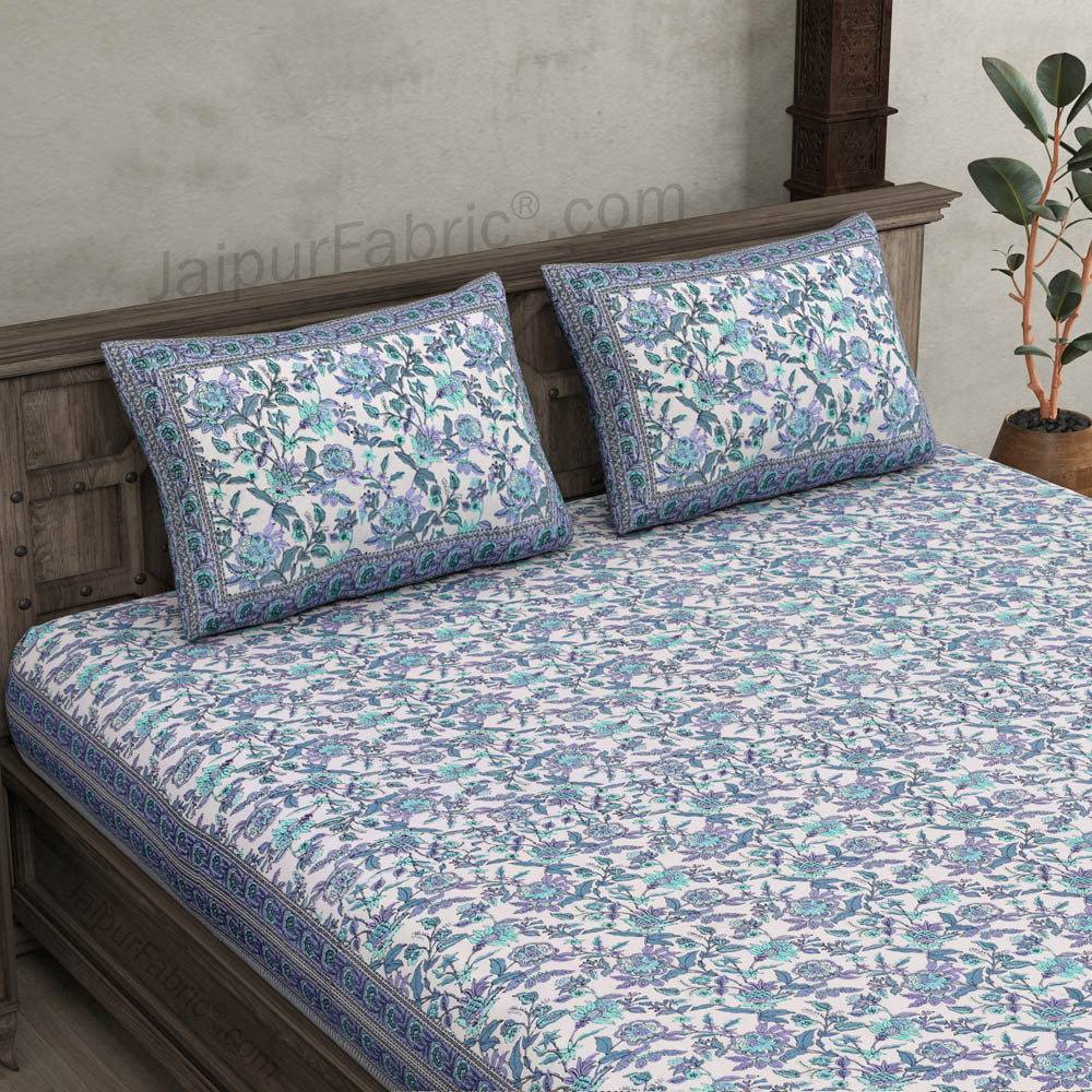 Fantastic Flowers Blue Double Bedsheet