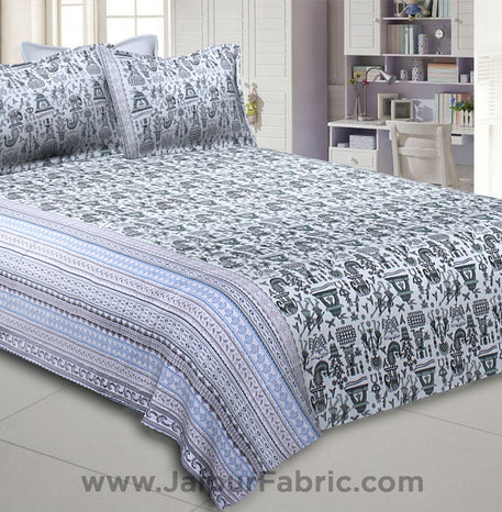 Tribal Art Grey Double Bedsheet