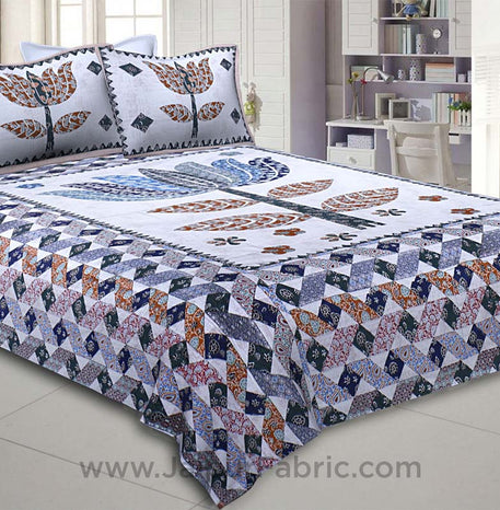 The Big Lotus in Blue White Double BedSheet