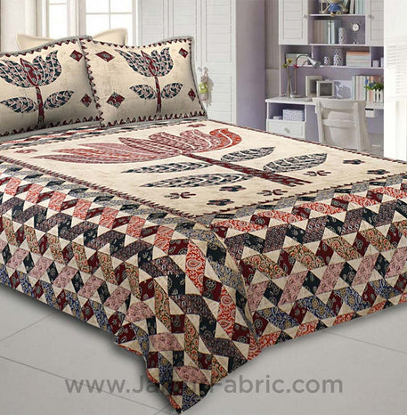 The Big Lotus in Cream Red Double BedSheet