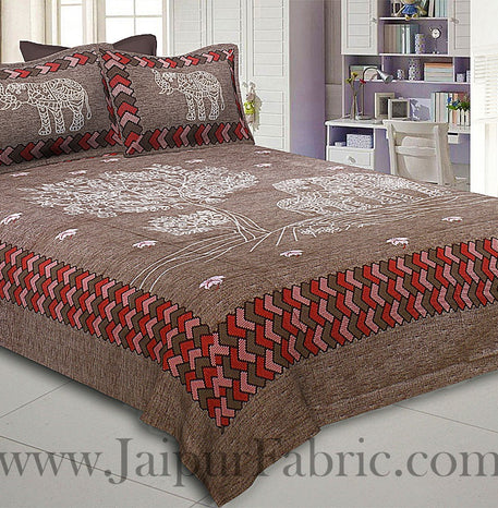 Elephant Love Brown Giza Cotton Double BedSheet