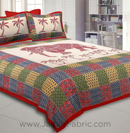 Reddish Ajrak Print Big Elephant Double BedSheet