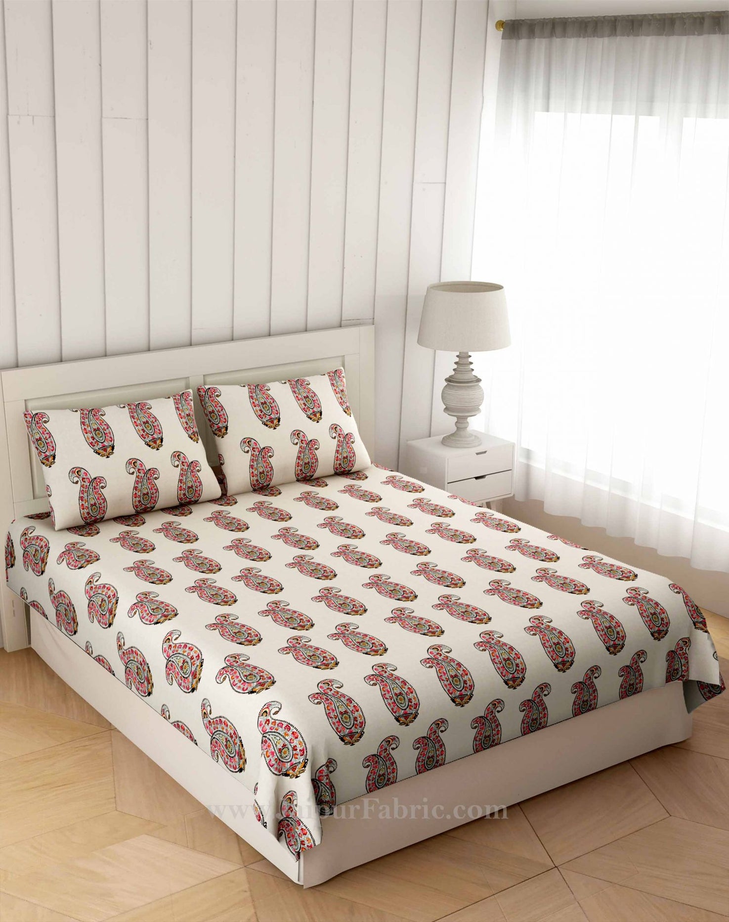 Red Floral Icon Print Double Bedsheet