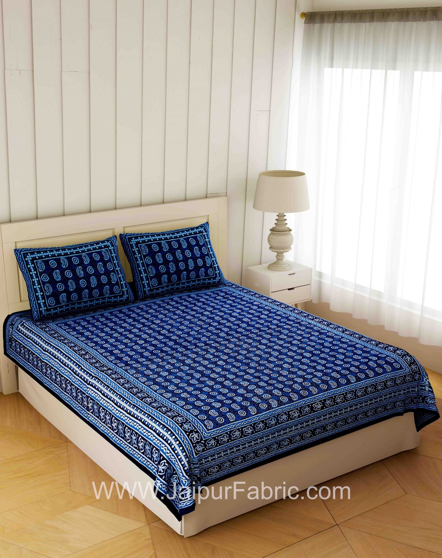 Batique Print Navy Blue Double Bedsheet