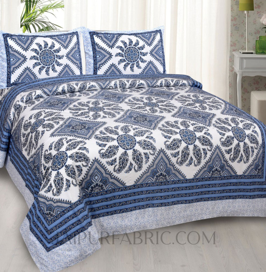 Folk Design Blue Double Bedsheet