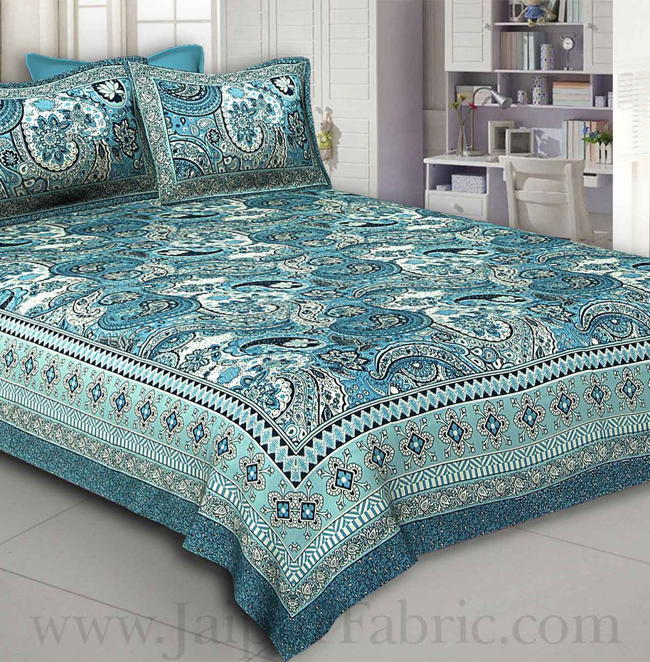 Floral Ripples Blue Double Bedsheet