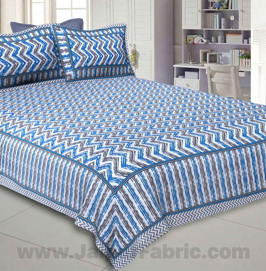 Zigzag Pulse Sky Blue Double Bedsheet