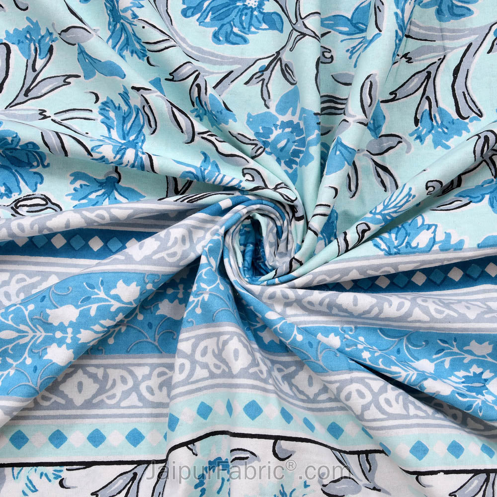 Awesome leaves Blue Cream Double Bedsheet