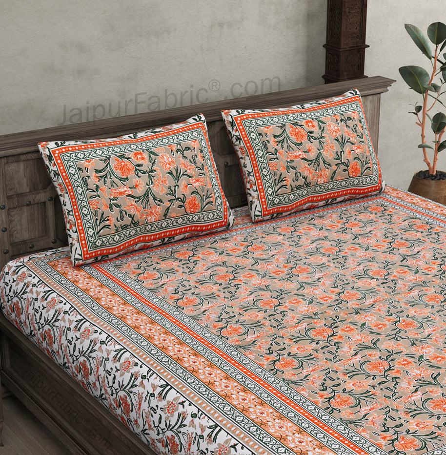 Awesome leaves Brown Cream Double Bedsheet