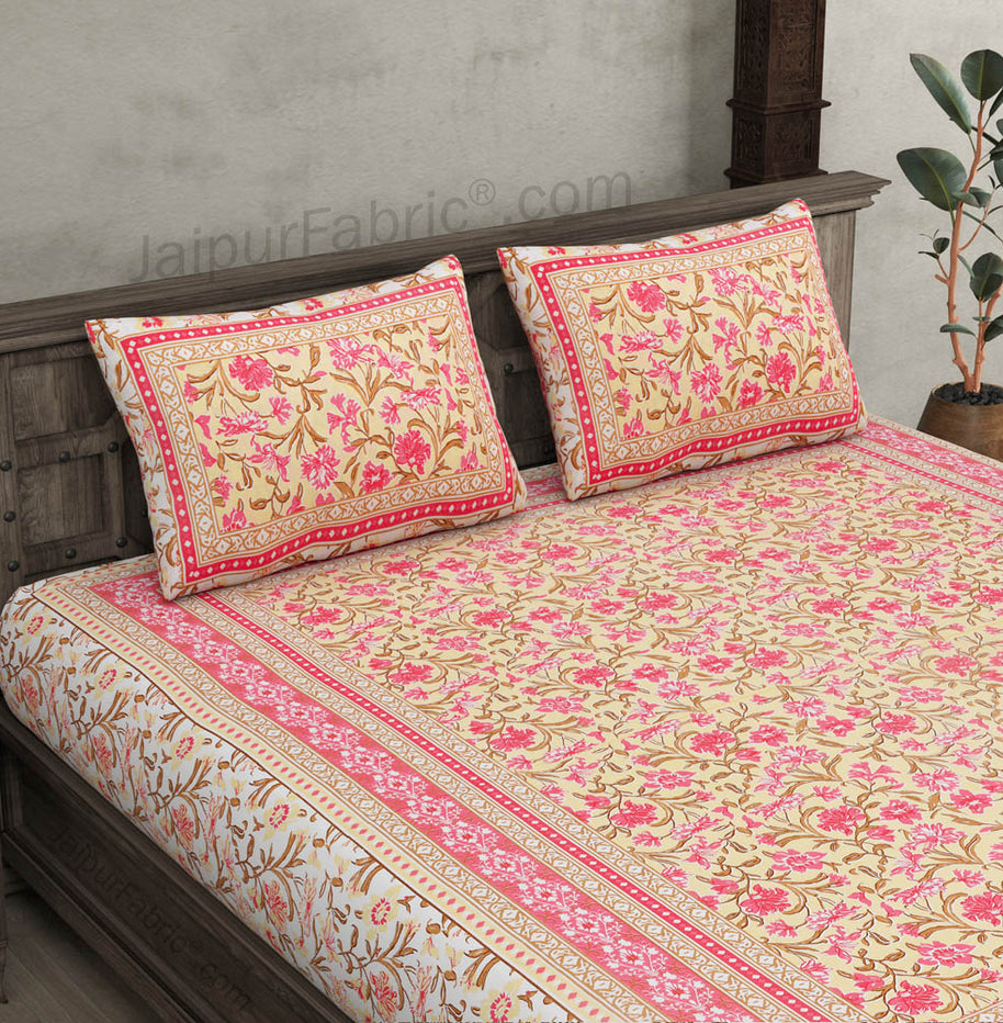 Awesome leaves Pink Cream Double Bedsheet