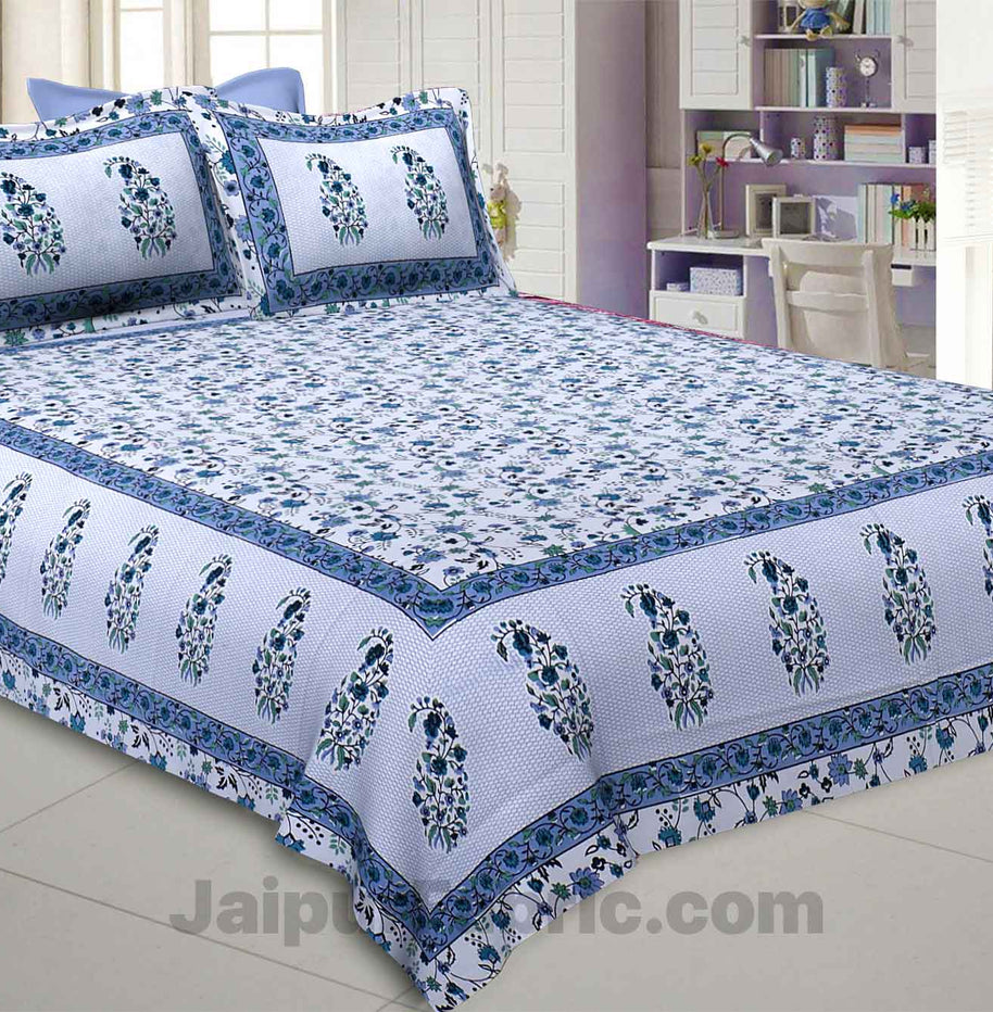 Marble Italica Blues White Double Bedsheet