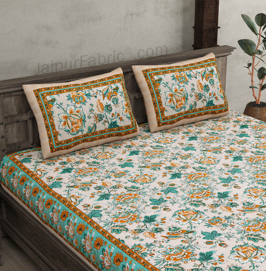 Home Decor Green Floral Pure Cotton Double Bedsheet