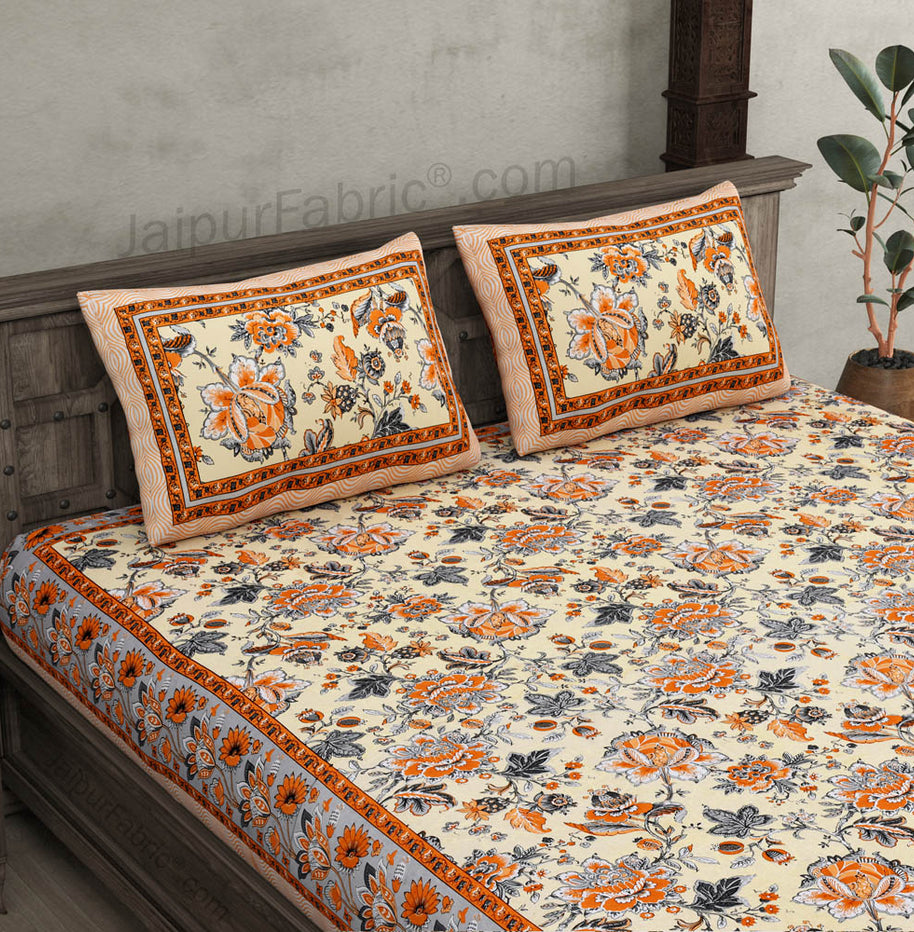 Home Decor Brown Floral Pure Cotton Double Bedsheet