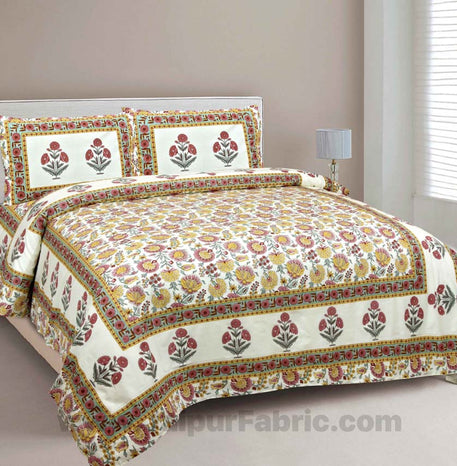 Pure Cotton Brown Color Floral Ethnic Jaipuri Double Bedsheet