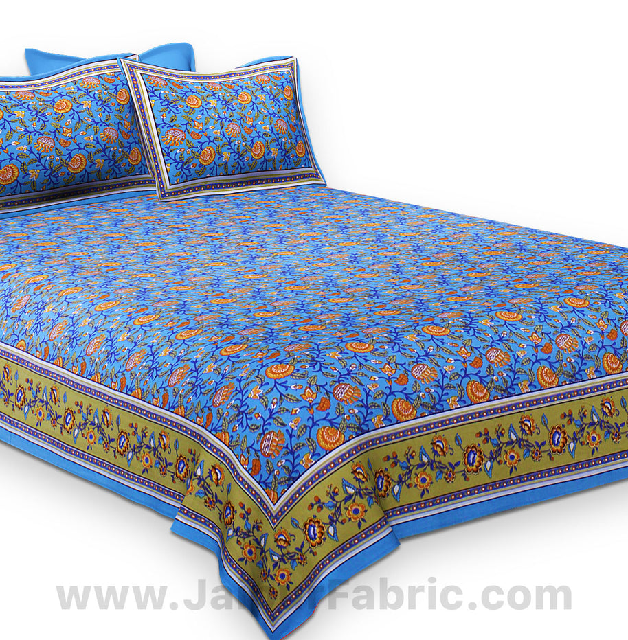 Blooming Blue Floral Double Bedsheet