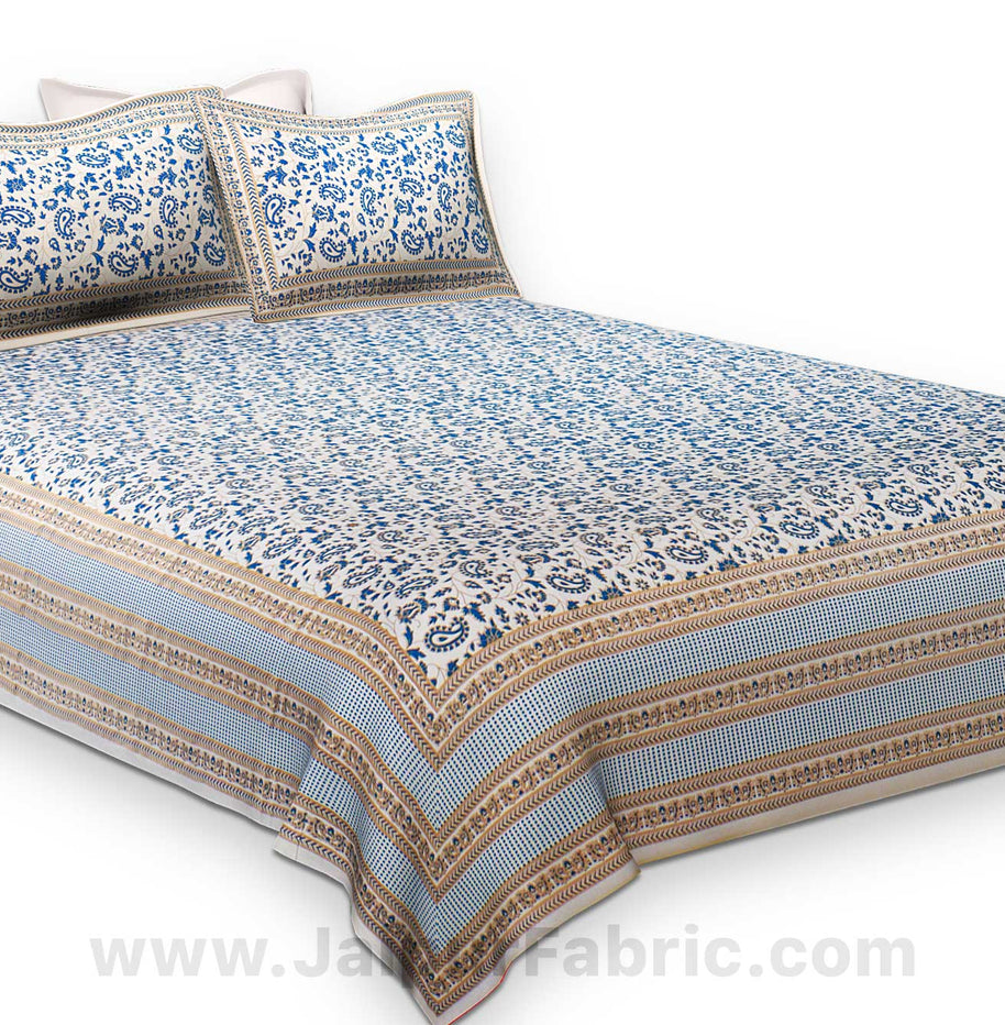 Ethnic Gold Royal Blue Floral Double Bedsheet