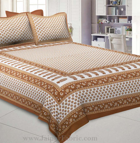 Brown Boota Gold Work Double Bedsheet