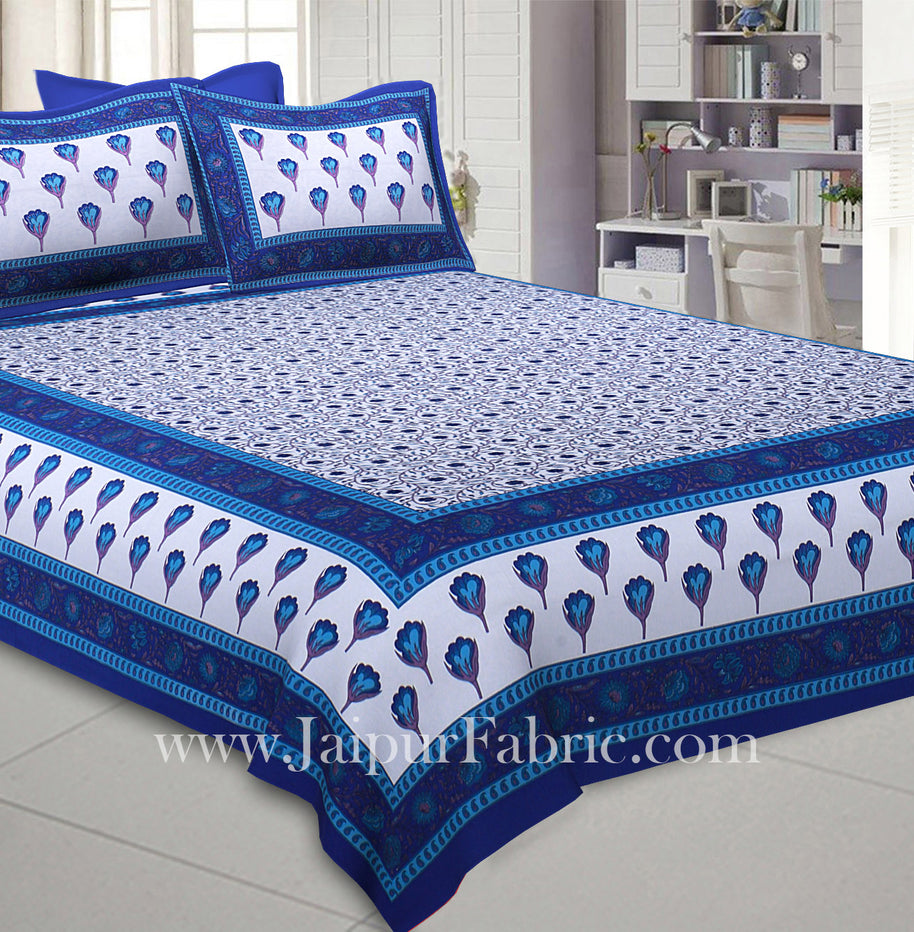 Double Bedsheet Blue Tulip With Two Pillow Cover