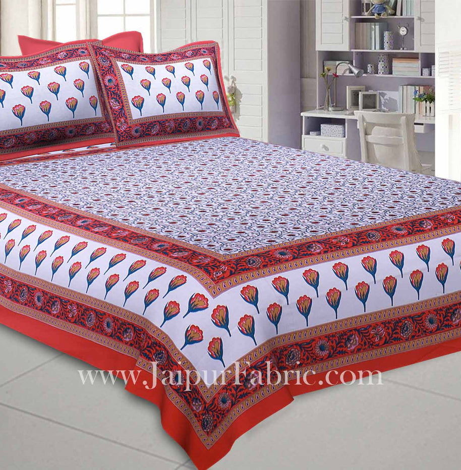 Double Bedsheet Pink Tulip With Two Pillow Cover