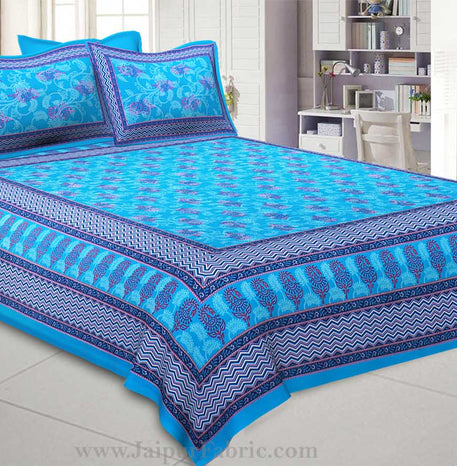 Vibrant Blue Floral Double Bedsheet