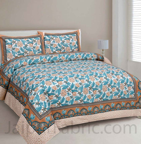 Lilium Blue Floral Pure Cotton Double Bedsheet