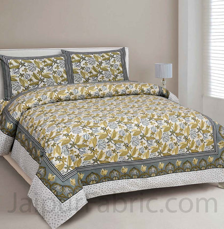 Lilium Green Floral Pure Cotton Double Bedsheet