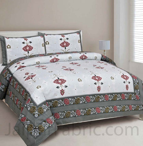 Carnations Grey Floral Pure Cotton Double Bedsheet