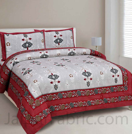 Carnations Red Floral Pure Cotton Double Bedsheet