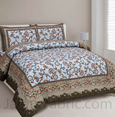 Royal Heritage EarthBrown Flower Pure Cotton Double Bedsheet