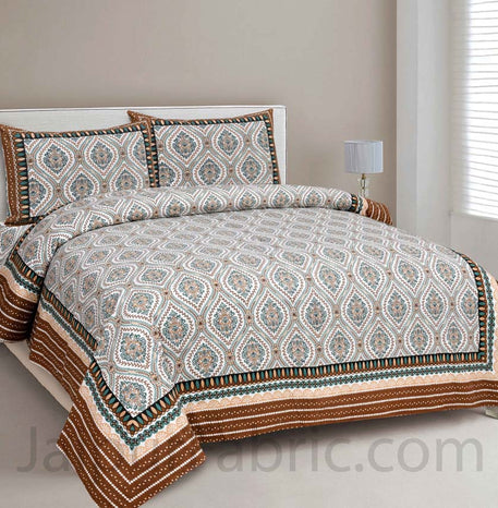 Mangal Jaal Brown Cotton Double Bedsheet