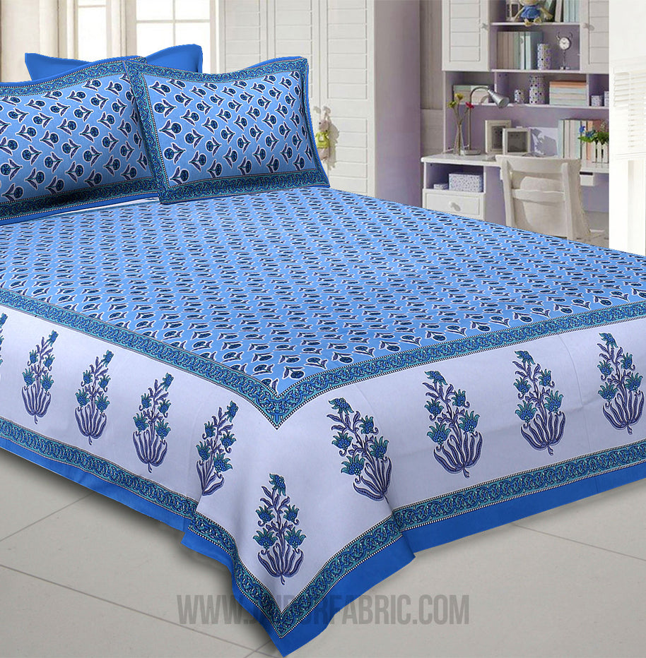 Pleasant Pedicel Blue Double Bedsheet