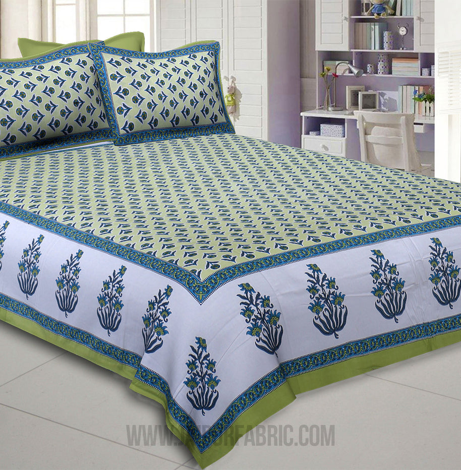 Pleasant Pedicel Green Double Bedsheet