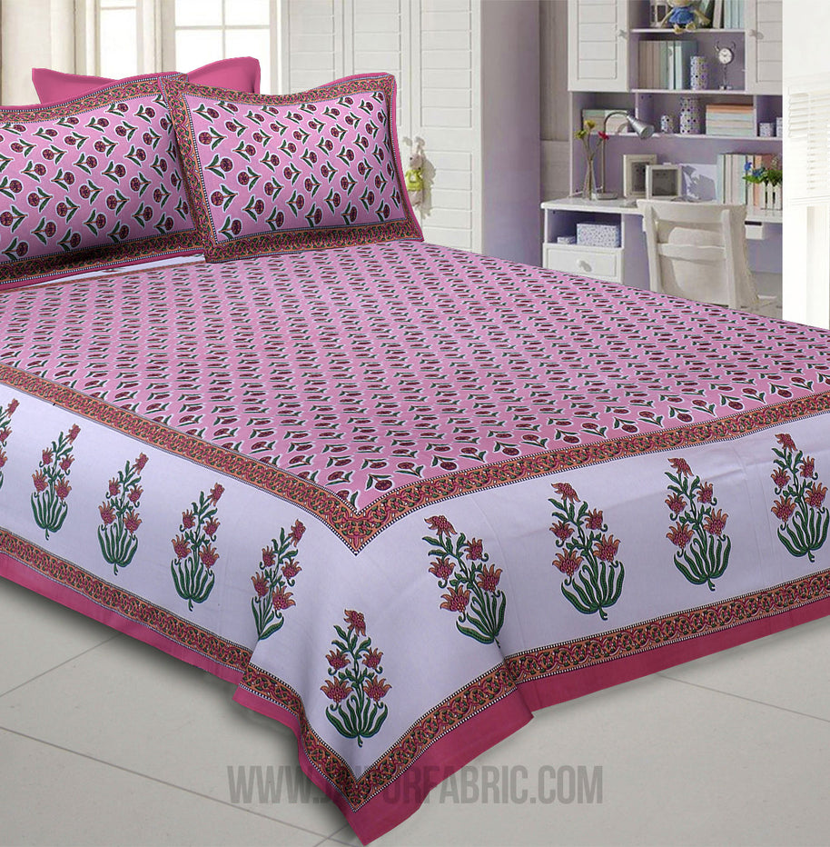 Pleasant Pedicel Pink Double Bedsheet