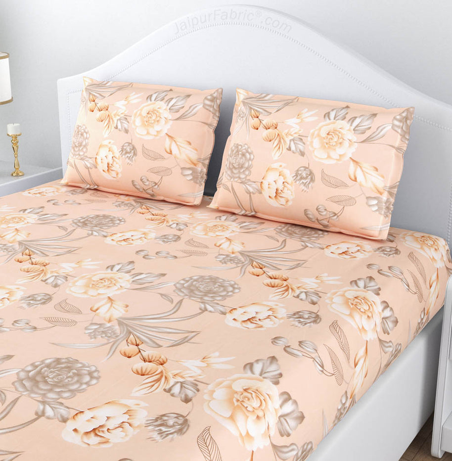 Pretty Peach Floral Poly Cotton Double BedSheet