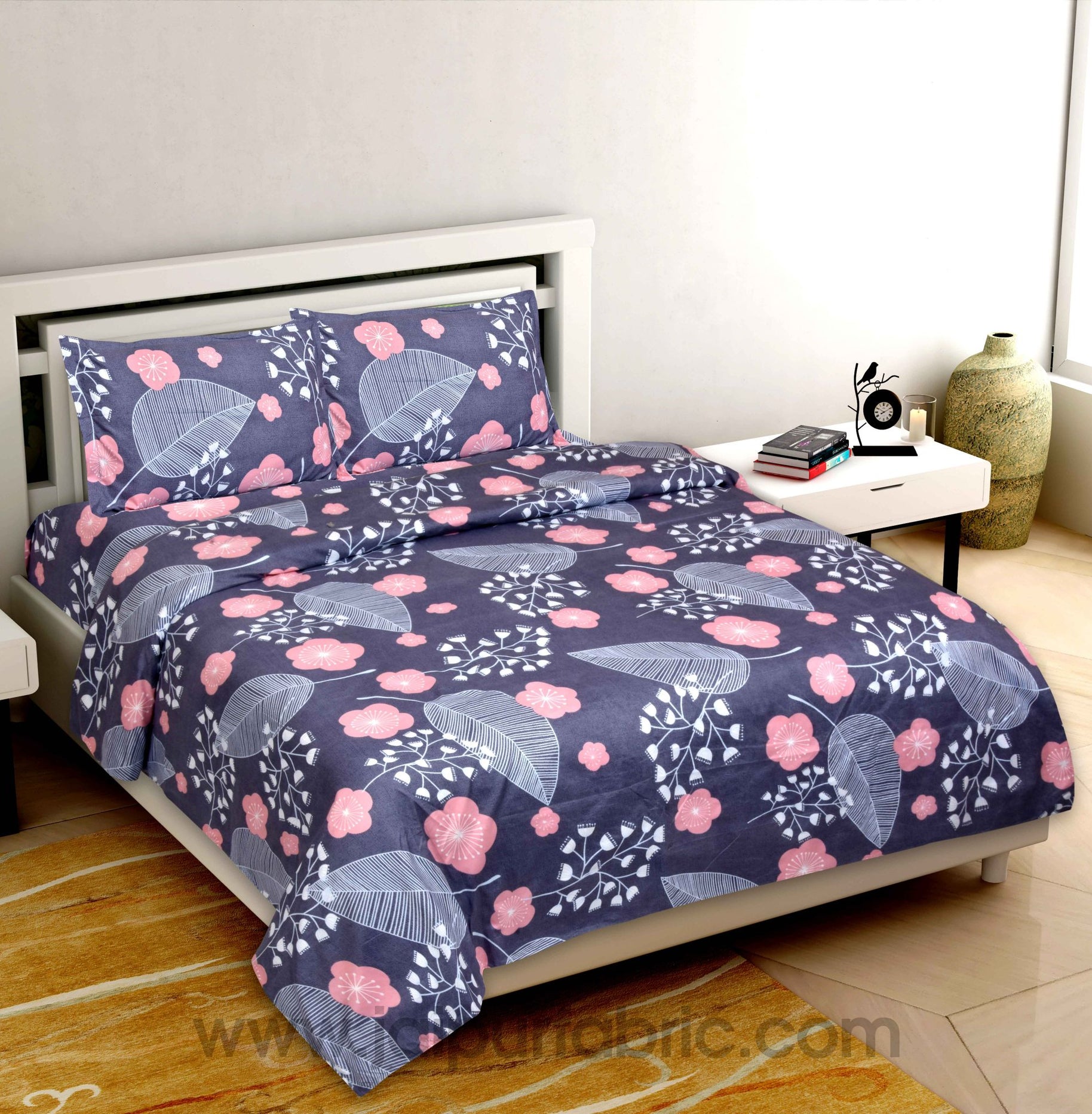 Purple Leaf Super-soft Double bedsheet With 2 Pillow Cover