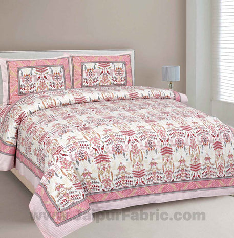 Pure Cotton Artistic Modern Pink Cream Jaipuri Double Bedsheet