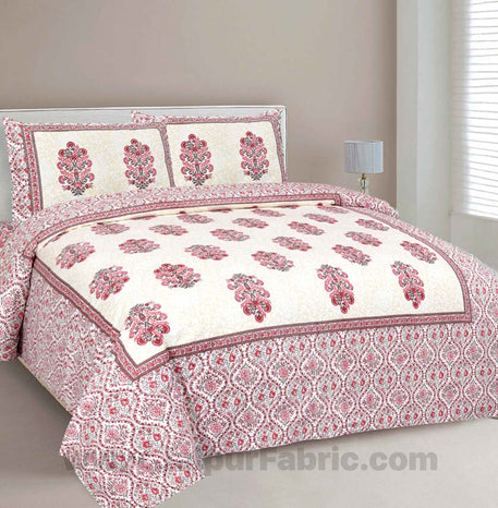 Pure Cotton Beautiful Bouquet Pink Jaipuri Double Bedsheet