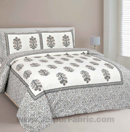 Pure Cotton Beautiful Bouquet Grey Jaipuri Double Bedsheet