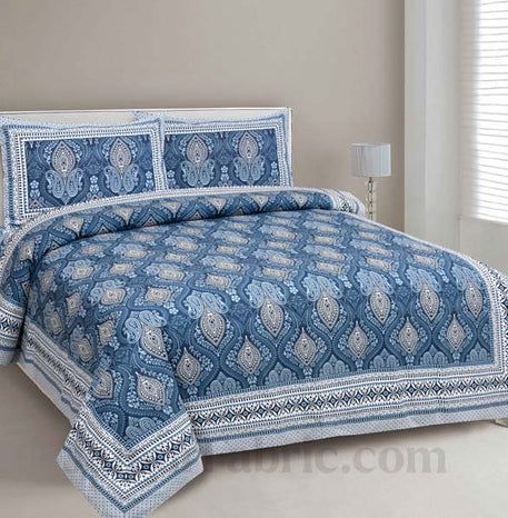 Ornate Stone Blue Seamless Pure Cotton Double Bedsheet