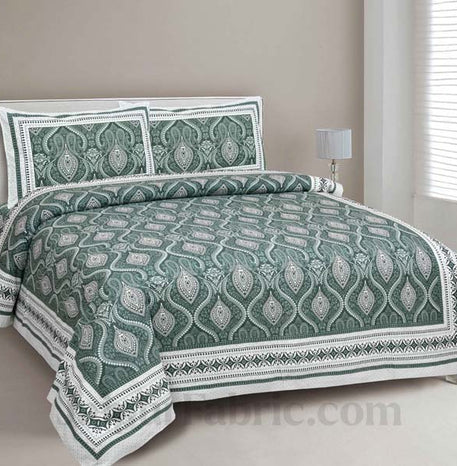 Ornate Basil Green Seamless Pure Cotton Double Bedsheet