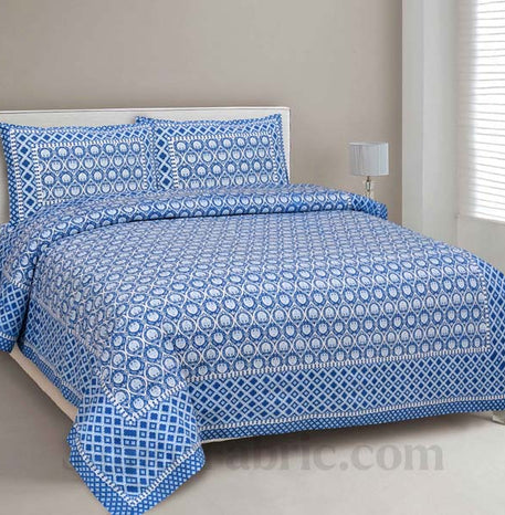 Luxe Damask Azure Blue Pure Cotton Double Bedsheet