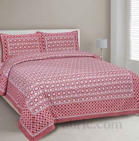 Luxe Damask Jam Red Pure Cotton Double Bedsheet